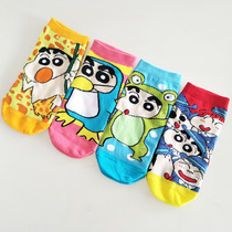 (3 Twin) Day Ensemble Cute Wax Pen Small New Cotton Socks Cartoon Boat Socks Short Cylinder Socks