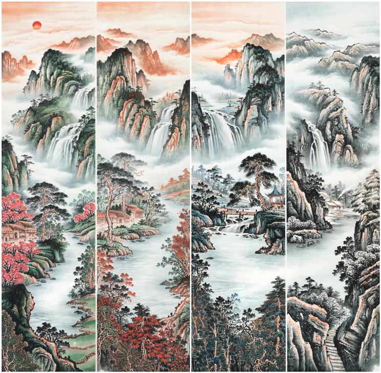 Four Screens Country Painting Boutique Four Screens Mountain Water (Spring And Summer Autumn Winter) Unmounted Works Affordable sales P-Taobao