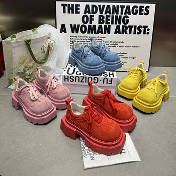 Korean style color-blocked platform shoes for women 2025 new thick-soled casual shoes for small people heightening shoes women's single shoes women 610-12