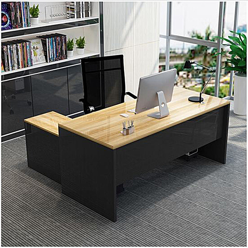 Financial rectangular staff desk cabinet 6 persons with economic boss table commercial office