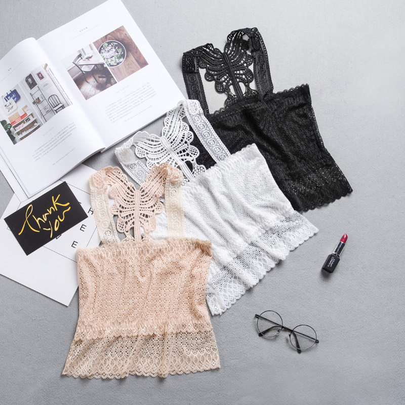 Lace camisole short tube top outerwear anti-light wrap chest thin section bottoming beautiful back butterfly girl underwear summer