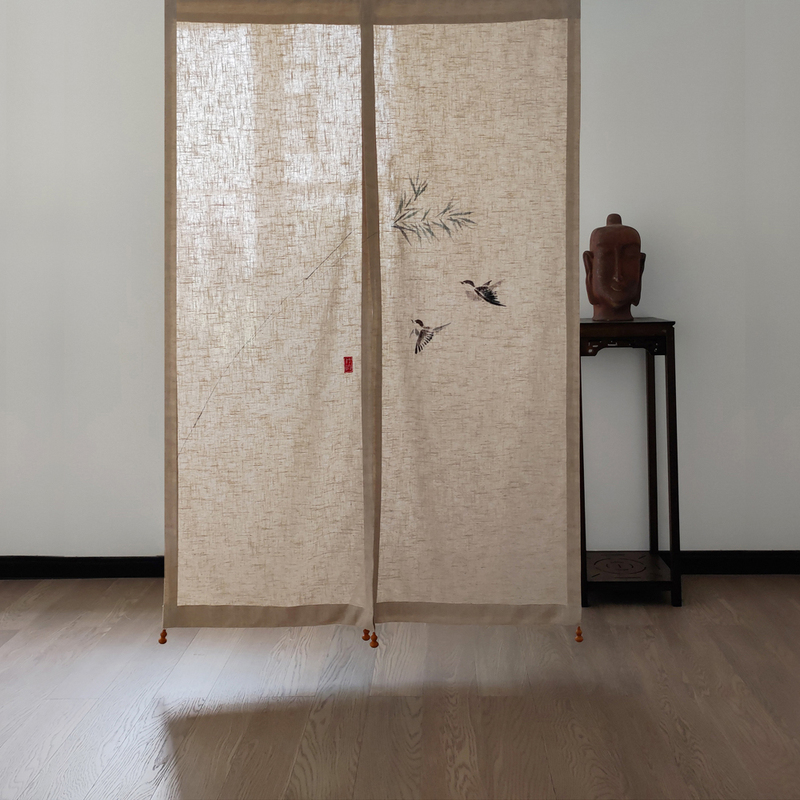 Chinese-Style Hand-Painted Ink Painting Hanging Curtain, High-End Cotton and Linen Entrance Door Curtain, Hotel Special Feature, Artistic and Rustic Door Curtain Chinese-Style Hand-Painted Ink Painting Hanging Curtain, High-End Cotton and Linen Entrance Door Curtain, Hotel Special Feature, Artistic and Rustic Door Curtain