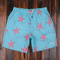 Five-point beach pants mens blue print loose vacation beach pants Pink little starfish ins trend mens big pants