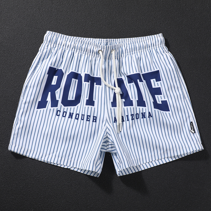 Trendy Striped Letter Print American-Style Shorts Versatile Men's Sports Breathable Quick-Dry Loose Beach Shorts Suitable for Water Activities