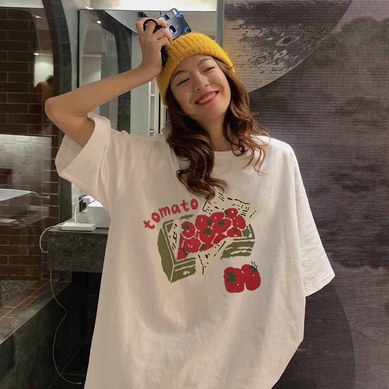 Maternity Tops, Mid-Length, Covering the Buttocks, Fun Prints, Pure Cotton, Large Size, Maternity Short-Sleeved Loose T-Shirts for Summer
