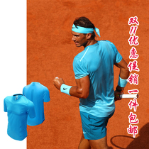 Nadal tennis suit 2018 French net with version short sleeve quick-drying T-shirt Slim functional fabric fluorescent bright blue