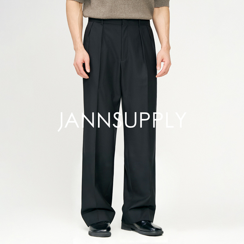 Jannsupply Italian Imported Vbc Fine-Spun Pure Wool 110S Fabric High-Waisted Minimalist Style Slightly Wide-Leg Trousers