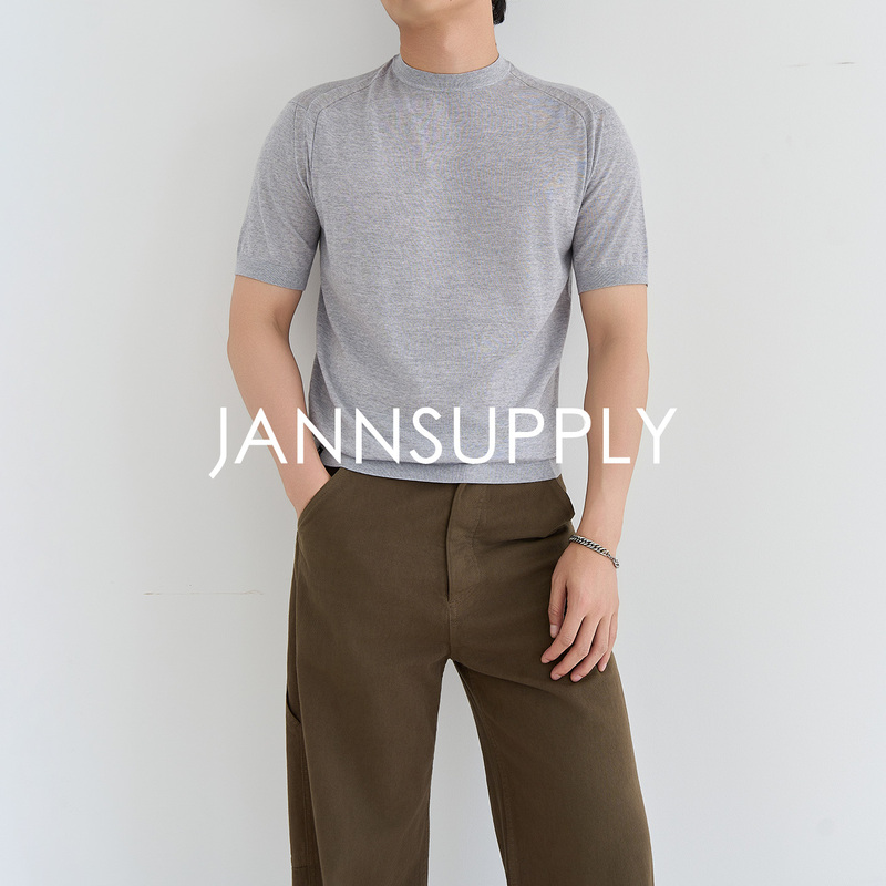 Jannsupply Imported from Italy Baruffa120S All-Wool Yarn Boxy Style Knitted Short-Sleeved T-Shirt Jannsupply Imported from Italy Baruffa120S All-Wool Yarn Boxy Style Knitted Short-Sleeved T-Shirt