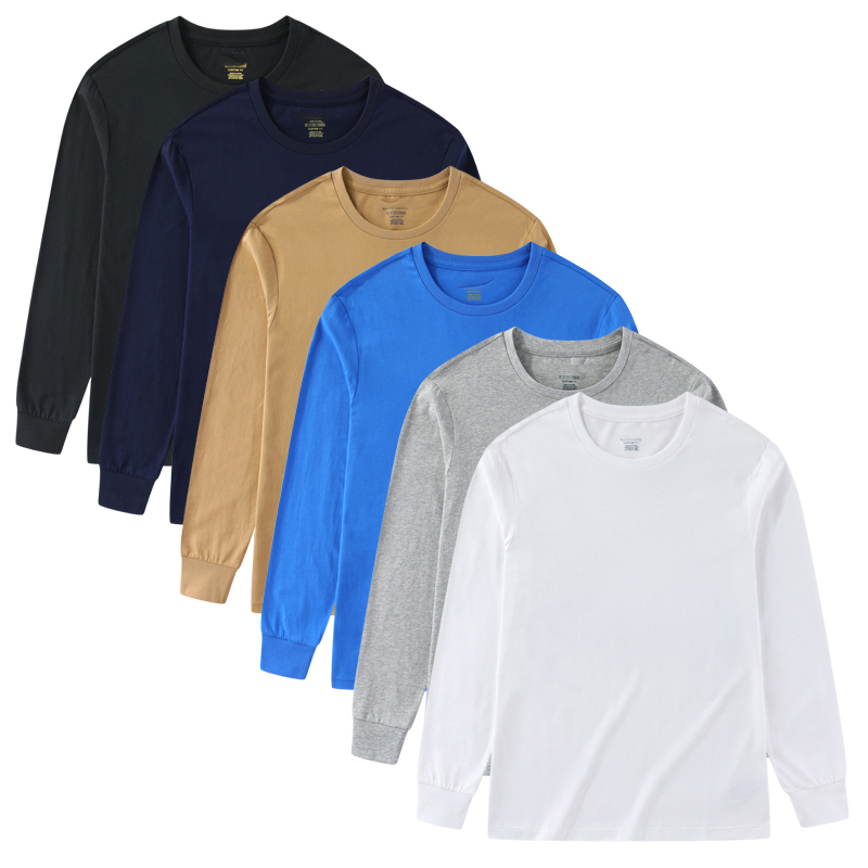010 Men's Men's Basic Round Neck Long Sleeve T-Shirt Solid Color Pony Boy Spring and Autumn Pure Cotton T-Shirt Bottoming Shirt