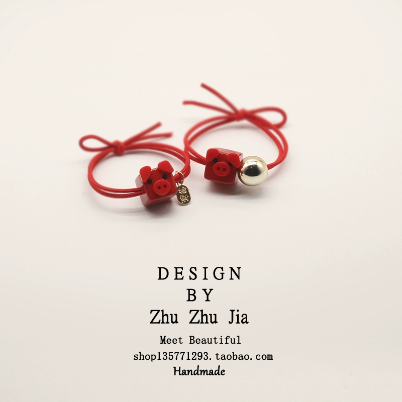 Zhuzhujia phụ kiện tóc chuyển hạt lợn 2019 dây tóc mới năm nay vòng tóc phiên bản Hàn Quốc của dây đầu đỏ Hàn Quốc - Phụ kiện tóc