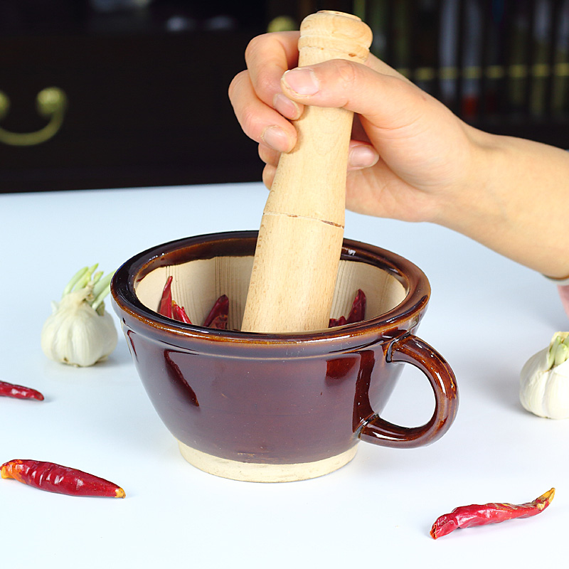 Large number of Trumpet Peppers is the old fashioned home ceramic Chung-bowl Grinding Machine Rice Burnt special mashed garlic Clay God's Ring Tea Bowl