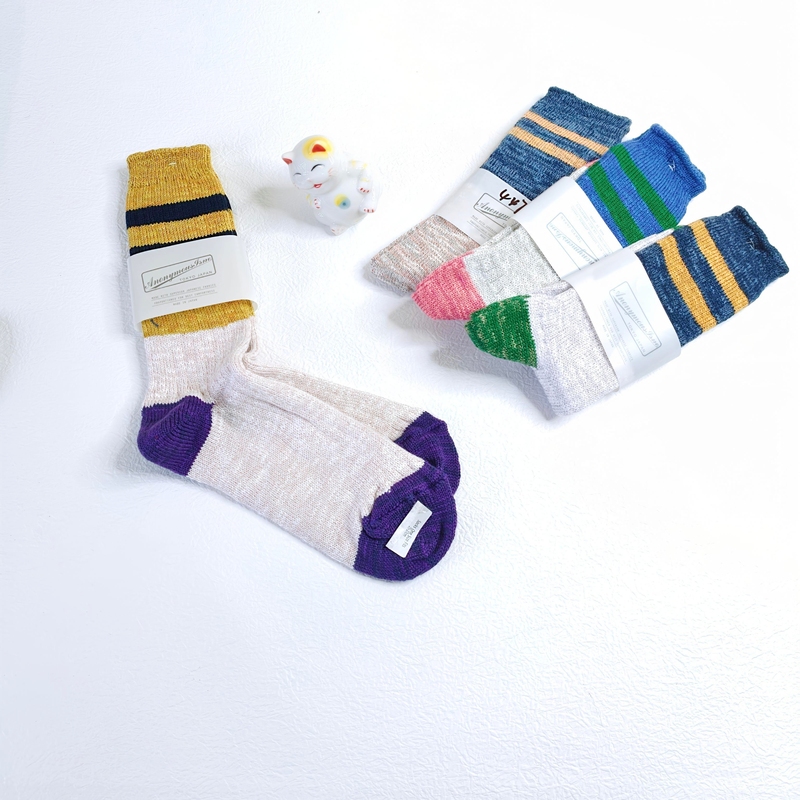 In Stock Anonymous Ism Made in Japan Men's High-Top Pure Cotton Thread Color-Blocked High-Top Striped Sports Socks