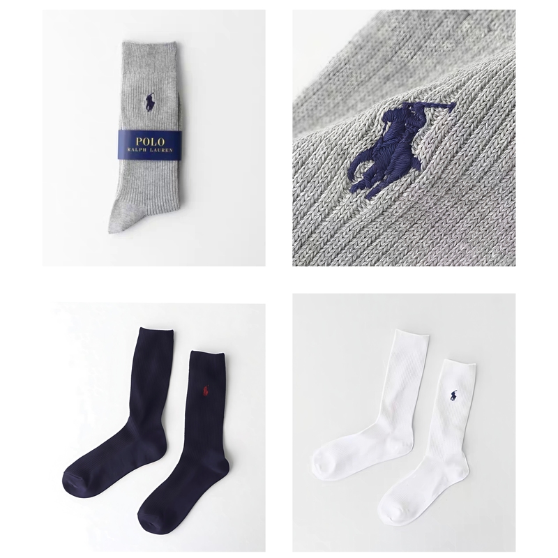 In Stock Polo Ralph Lauren Men's and Women's Embroidered Logo Pure Cotton Thin Anti-Odor High Socks
