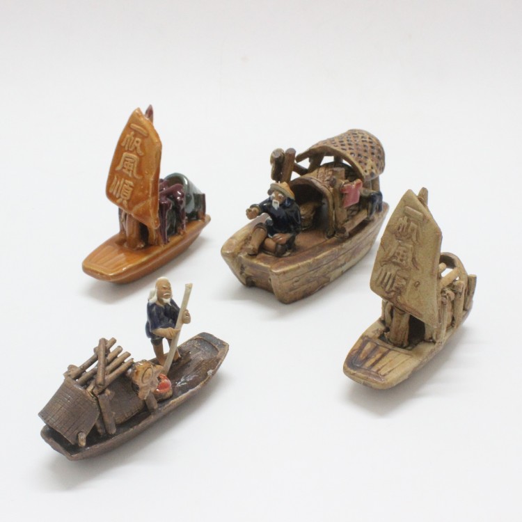 New rockery bonsai fish tank succulent decoration ceramic boat awning boat sailboat character decoration micro landscape small ornaments