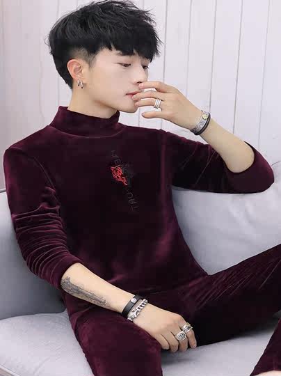 Japanese Velvet Thermal Underwear for Men, Winter Anti-Cold Heating Base Layer, Fleece-Lined and Thickened Autumn Clothing Set