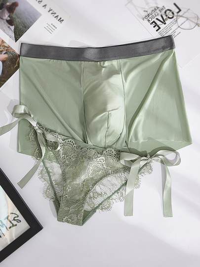 Japanese Sexy Couple Underwear Summer Ice Silk Thin Comfortable Breathable Men's Boxer Briefs Lace Women's Briefs