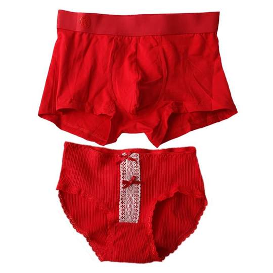 Japanese Red Couple Underwear Set, Pure Cotton, Antibacterial, for Groom and Bride, Wedding, Men's and Women's Matching Underwear Set