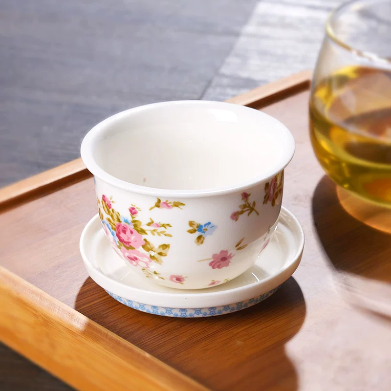 茶人岭 Glass tea set contains rose, ceramic tea cup, 300 ml