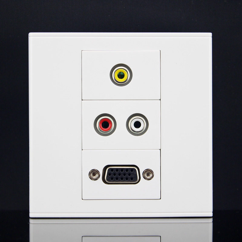 Type 86 THREE VGA STRAIGHT INSERT AUDIO-VIDEO FREE SOLDER SOCKET PANEL MULTIMEDIA WEAK ELECTRIC WALL SOCKET PANEL