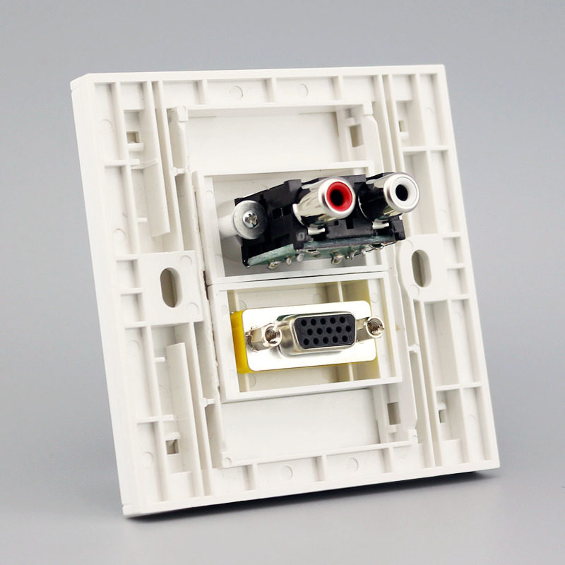Type 86 VGA display audio socket panel VGA straight plug red white AV audio straight insertion wall plug switch socket