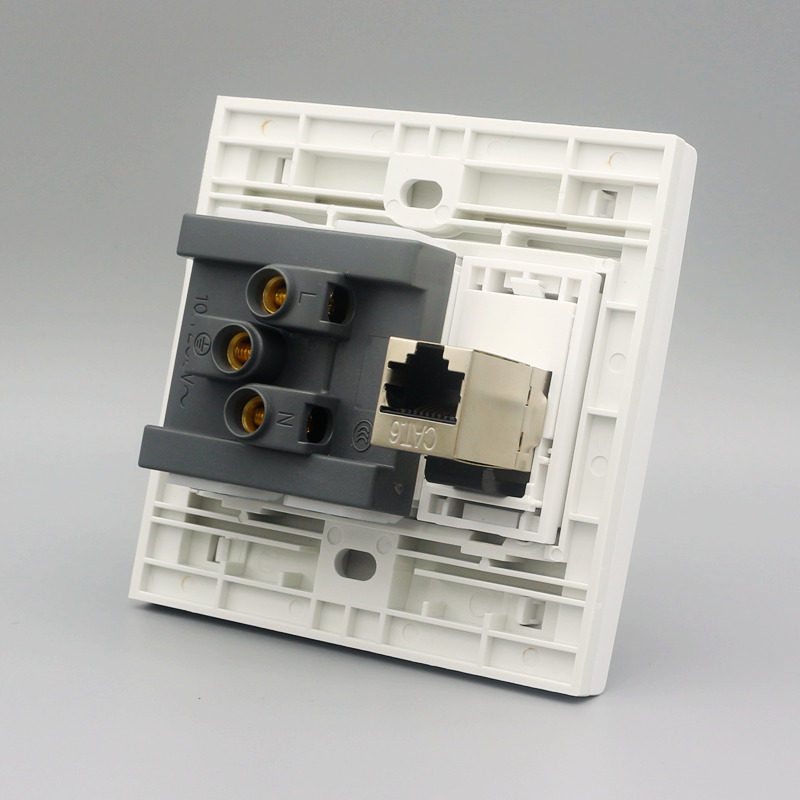 Type 86 wall socket Five-hole power supply with shielded six-type straight Internet panel 23 plug-in power network socket