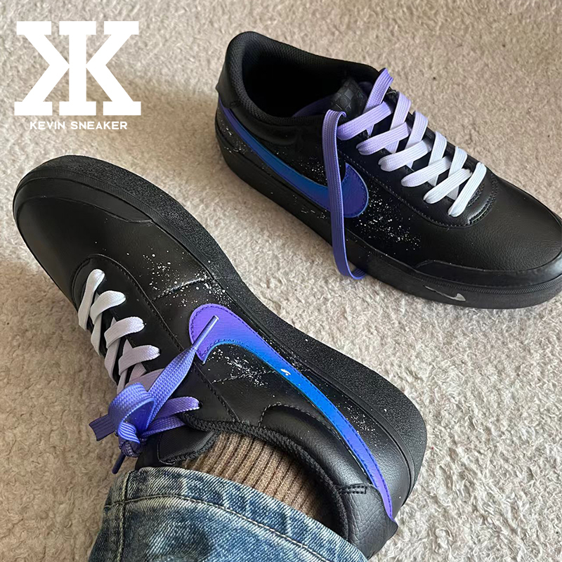 Customized Nike Court Shot Sneakers with Starry Sky Ink Splash Gradient Trendy Low-Top Sneakers