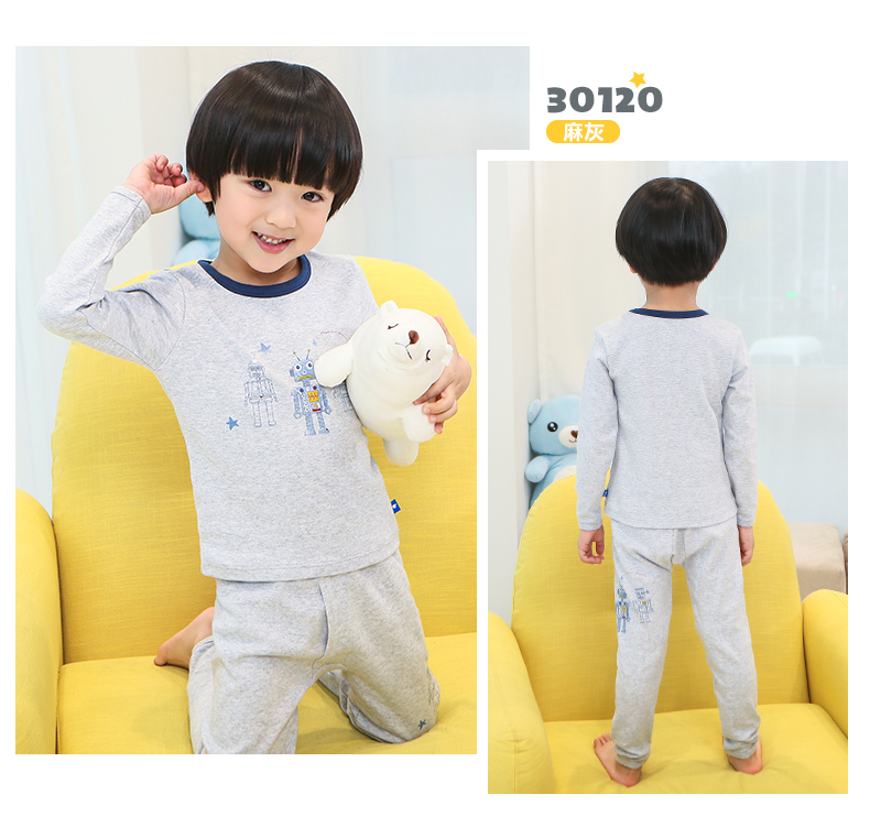 InBren Children Qiuyi Qiuku Set Cotton Boy Máy điều hòa không khí cho bé Đồ ngủ mỏng Đồ lót bé trai bộ cotton thu đông bé gái