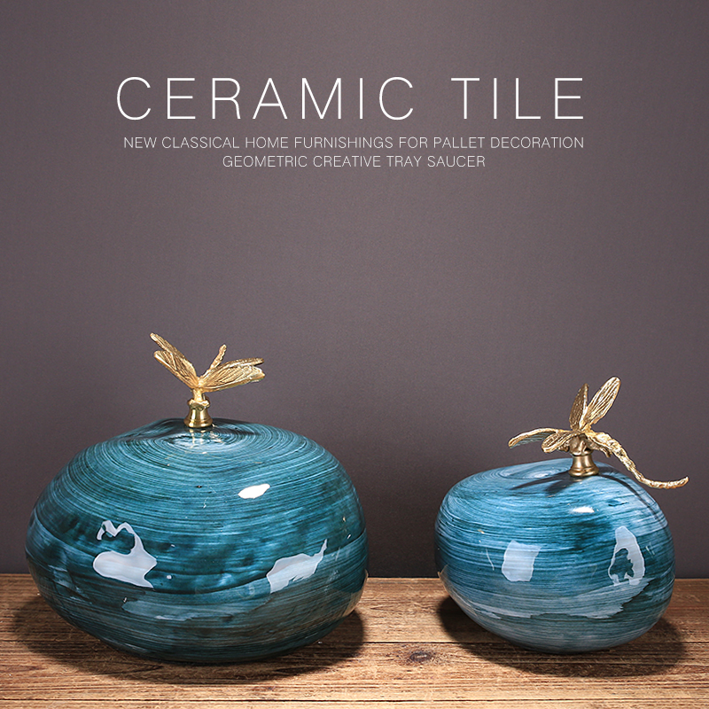 New Chinese copper dragonfly ceramic geometric ornaments simple modern model room living room study bookcase wine cabinet ornaments