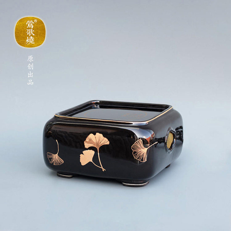 Spot straight hair Yingge electric pottery stove Four square black ground ginkgo pattern boiling tea stove Home silent silver pot boiling water stove