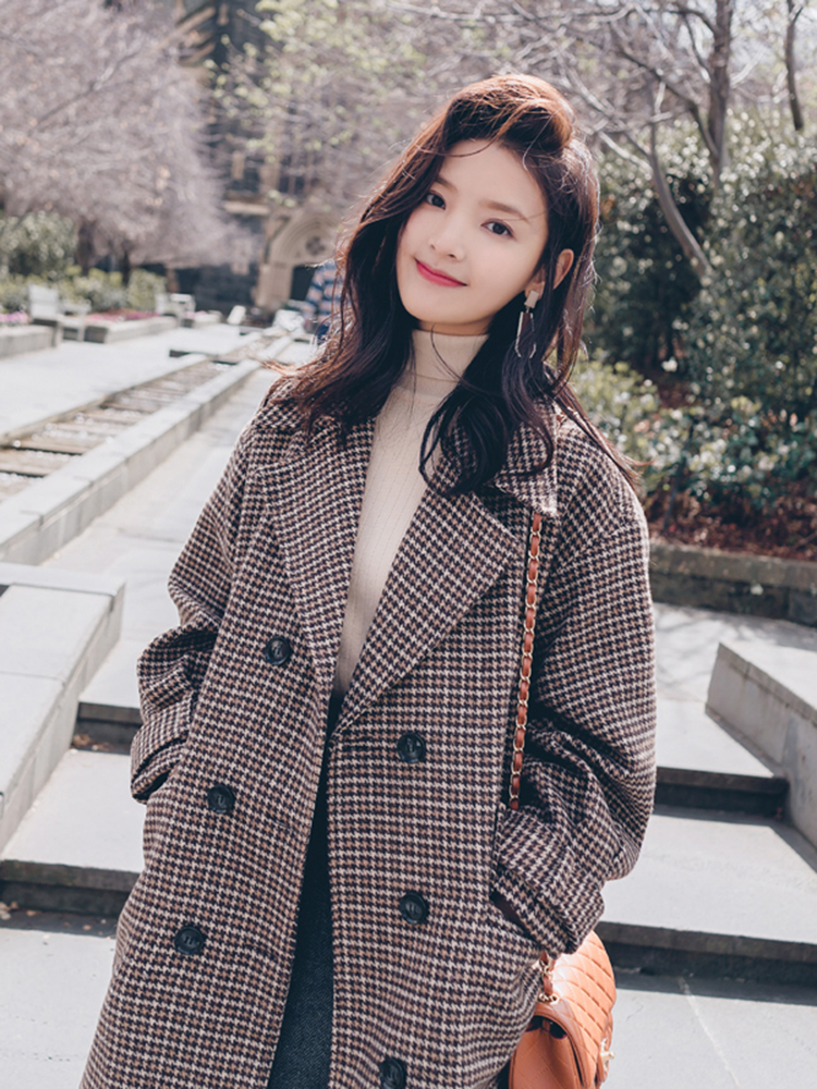 Lecea Alice Fur Coats Women's 2023 Winter New Loose Retro Long checkered ladies-Taobao