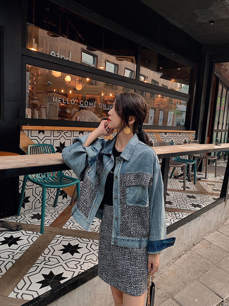 Lecea Alice denim suit women's 2022 autumn new Korean version of the Western style fashion temperament two-piece skirt