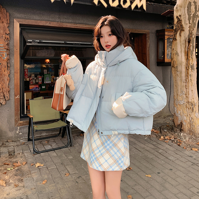 Lecea Alice Blue Hooded Short down Jacket for Women 2025 Winter New Thickened White Duck down Jacket