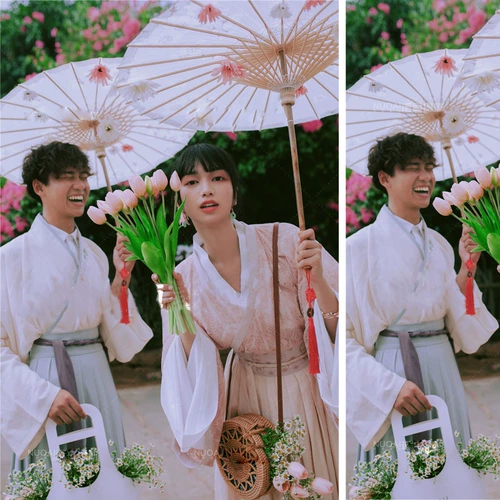 Новая креативная уличная стрельба Goto Sacks Photo Story Outing Flower Costume Плейти цветочные зонтичные пара пары Pury neight chrysanthemum fake flowers