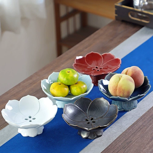Креативная керамическая тарелка в стиле ретро в китайском стиле с листьями гинкго, тарелка с фруктами лотоса, тарелка с фруктами, домашняя кондитерская тарелка, реквизит для фотографий