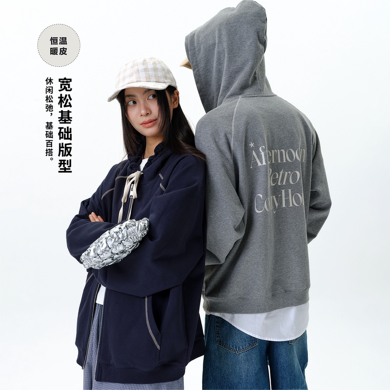 Roaringwild a Arch Roaring Beast Color-Blocked Letter Print Couple's Zip-Up Hoodie Jacket