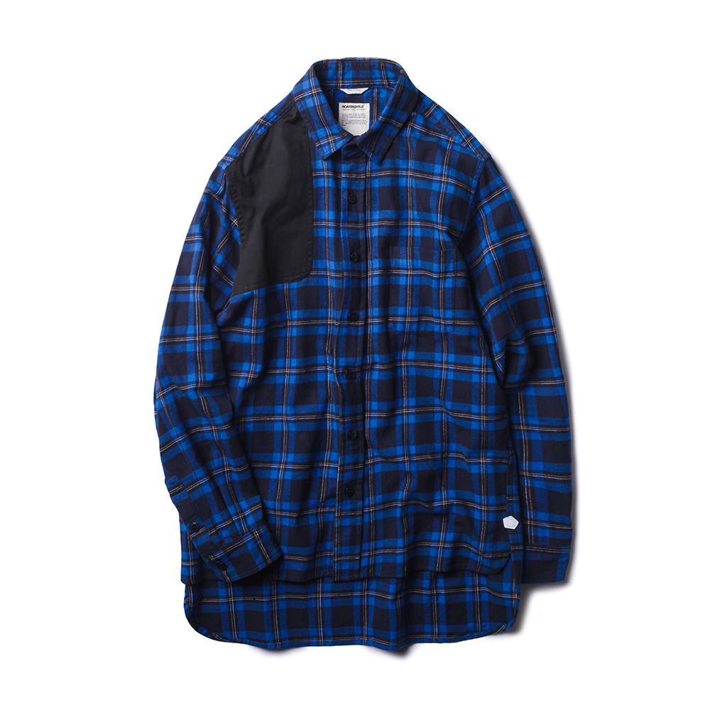 ROARINGWILD 16AW LATTICE / C-SHIRT.LS 靛蓝纯棉磨毛格子衬衫