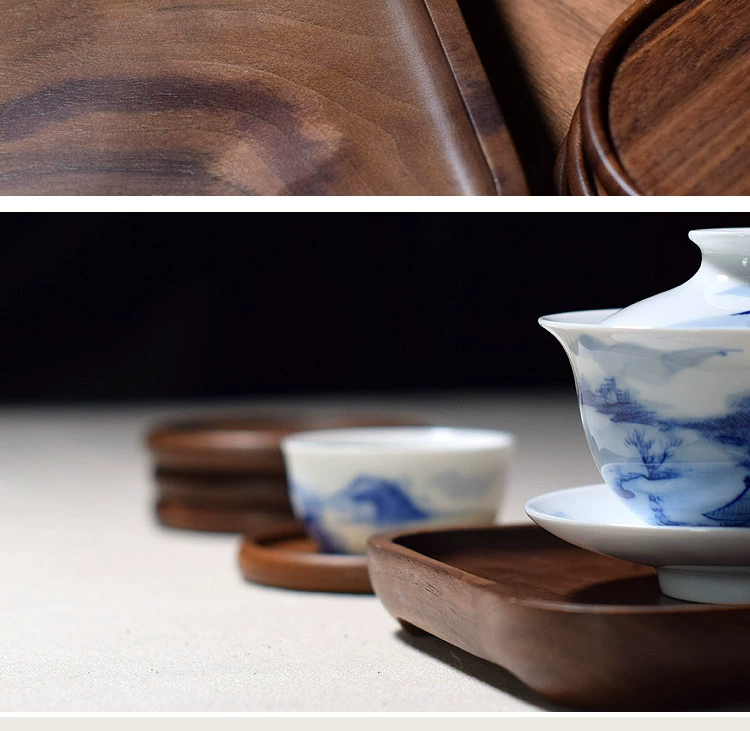 Gỗ óc chó đen khay trà khô toàn bộ tấm gỗ hình chữ nhật bằng gỗ đĩa ăn sáng tấm trái cây tráng miệng tấm trà lễ khay trà đẹp