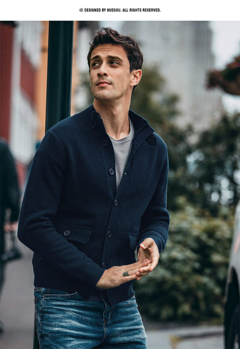 Áo len len cổ lọ dành cho nam của Kuegou áo blazer nam