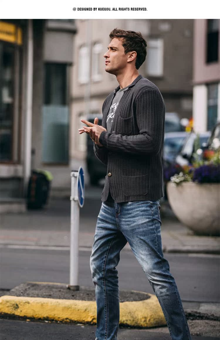 [Giải phóng mặt bằng] Áo len cardigan cho nam Áo len mùa thu Thời trang ve áo Áo len dệt kim Casual Áo khoác nam Tide 18219 phong cách thời trang nam