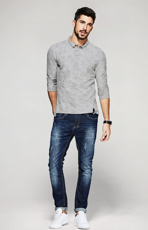 [Giải phóng mặt bằng] Áo sơ mi nam dài tay mùa thu Áo thun nam Lapel Slim Casual Paul Áo thun cotton 9021 áo thun polo nam