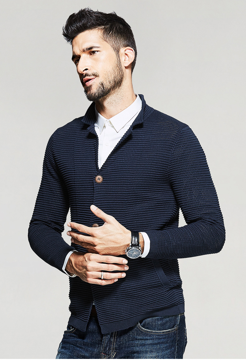 [Giải phóng mặt bằng] Nam Cardigan áo len nam ve áo Slim Knit áo sơ mi nam của Hàn Quốc áo khoác thủy triều 17022