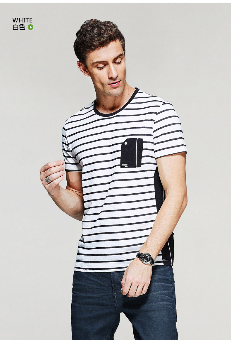 [Giải phóng mặt bằng] mùa hè mới cho nam áo thun ngắn tay nam cổ tròn Slim-fit màu sọc sọc áo thủy triều áo phông nam cao cấp