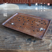 No inkstone handmade copper tea tray Pure copper rectangular tea tray Pot holder Brass tea tray inlaid with silver tea table Square dry bubble table