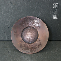 Inkstone Japanese pure handmade copper coaster pure copper carved saucer cup holder two trees tea mat tea ceremony six gentlemen