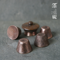No inkstone pure handmade hammer eye pattern copper pot cover copper pot cover holder pot cover holder cover seat pure copper paperweight tea ceremony accessories
