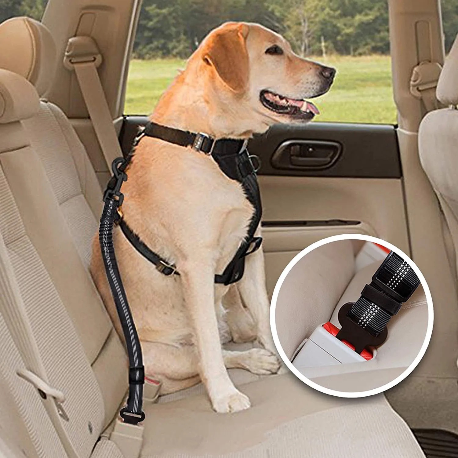Pet dog on-board safety belt traction rope buffer elastic reflective safety traction pet supplies