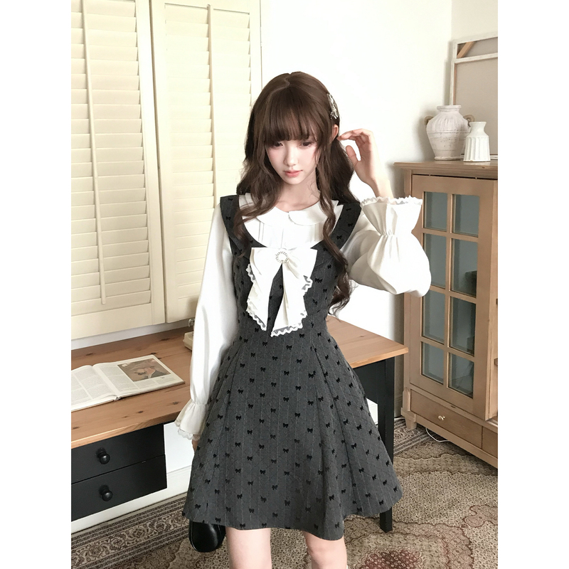 La La Sauce Love Diary Autumn Color-Block Elegant Long-Sleeve Dress Lace Fake Two-Piece Waist-Cinching Girl's Dress La La Sauce Love Diary Autumn Color-Block Elegant Long-Sleeve Dress Lace Fake Two-Piece Waist-Cinching Girl's Dress