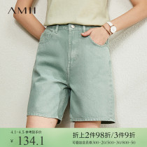 Amii extremely simple and colorful personality handsome cotton denim shorts female summer new loose straight drum jeans