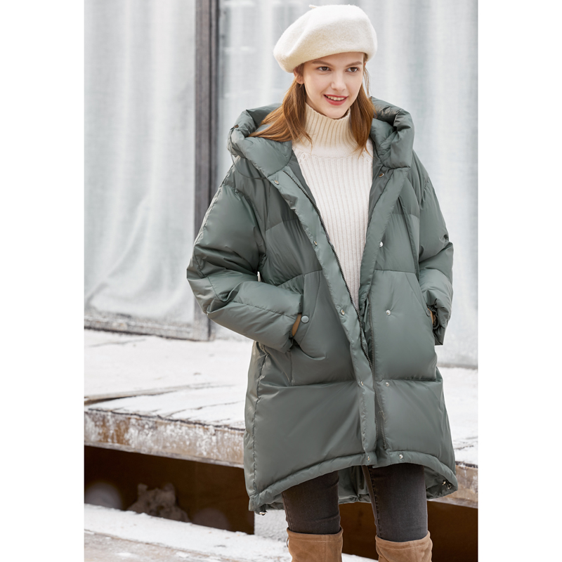 AMII Minimalist 90 trắng vịt xuống áo khoác 2020 Winter New Loose Hood không thường xuyên Hemwarm ấm áo khoác nữ