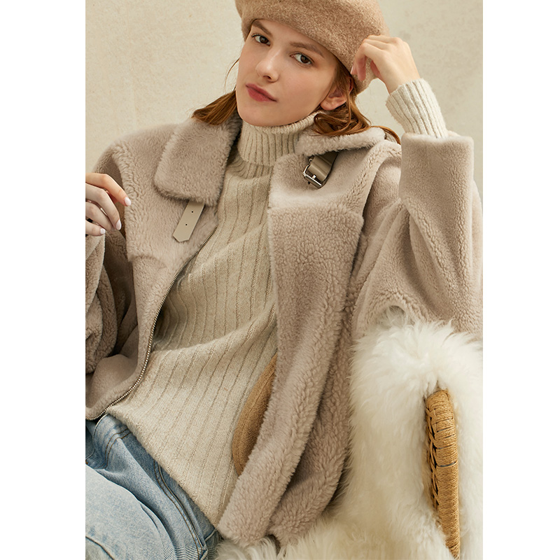 Amii.The nhỏ gọn và thanh lịch sang trọng cô gái lông 2019 mùa đông mới ve áo túi zip-up len top